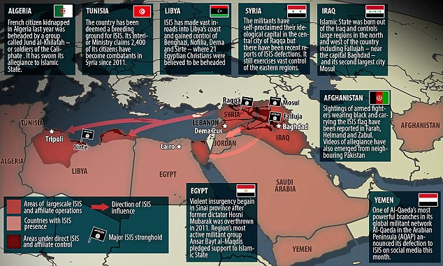 Growth of terror: Since its formation as the Islamic State of Iraq and Syria in 2013 - it has conquered regions of Iraq, Syria and recently Libya - while building support among marginalised Muslims in Turkey, Yemen, Saudi Arabia, Egypt's Sinai Province, Afghanistan, Tunisia and Algeria