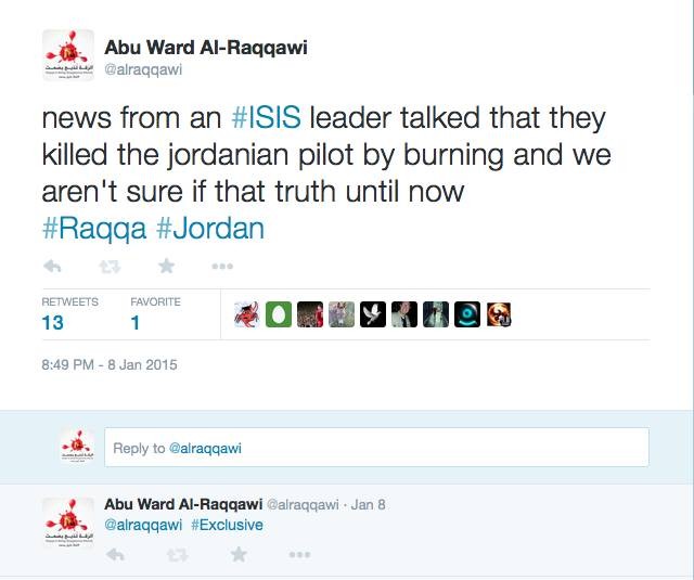 Tweet to one of the members of "Raqqa is being slaughtered silently"