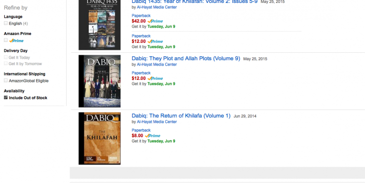 ISIS propaganda magazine Dabiq was available for sale on Amazon.com, June 6, 2015. Amazon.com